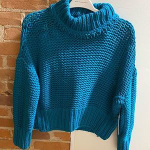 Free People My Only Sunshine Chunky Knit Long Sleeve Sweater Teal size Small